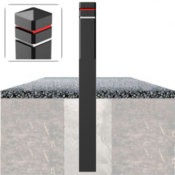 Composiet parkeerpaal zwart met diamantkop en wit-rode reflectie in fundering
