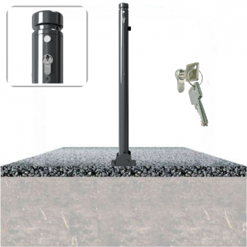 Decoratief neerklapbare parkeerpaal Ø60 met vlakke kop en cilinderslot op fundering