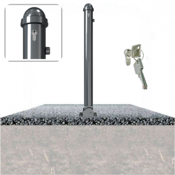 Decoratief neerklapbare parkeerpaal Ø76 met helmkop en cilinderslot op fundering