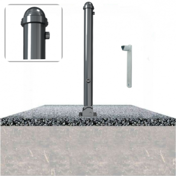 Decoratief neerklapbare parkeerpaal Ø76 met helmkop en driekantslot op fundering