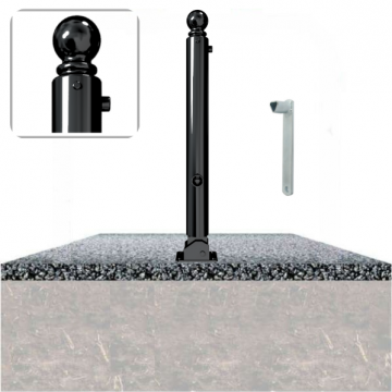 Decoratief neerklapbare parkeerpaal Ø82 met bolkop en driekantslot op fundering