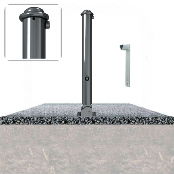 Decoratief neerklapbare parkeerpaal Ø82 met ringkop en driekantslot op fundering