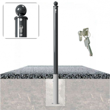 Decoratief uitneembare parkeerpaal Ø60 met bolkop en cilinderslot in fundering