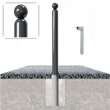 Decoratief uitneembare parkeerpaal Ø76 met kogelkop en driekantslot in fundering