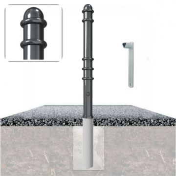 Decoratief uitneembare parkeerpaal Ø76 met ringen en driekantslot in fundering