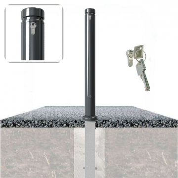 Decoratief uitneembare parkeerpaal Ø82 met vlakke kop en cilinderslot in fundering