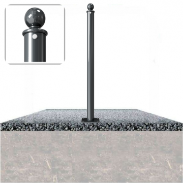 Decoratief vaste parkeerpaal Ø60 met bolkop en voetplaat verankering op fundering