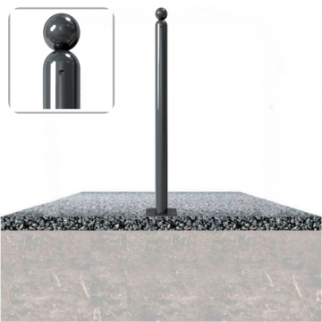 Decoratief vaste parkeerpaal Ø60 met kogelkop en voetplaat verankering op fundering
