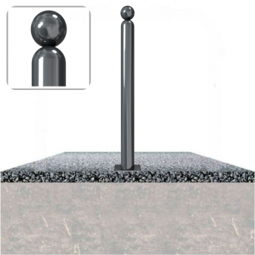 Decoratief vaste parkeerpaal Ø76 met kogelkop en voetplaat verankering op fundering
