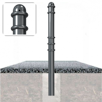 Decoratief vaste parkeerpaal Ø76 met ringen om te betonneren in fundering