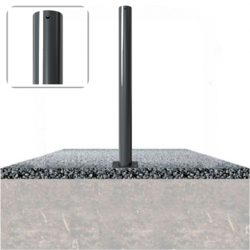 Decoratief vaste parkeerpaal Ø76 met vlakke kop en voetplaat verankering op fundering