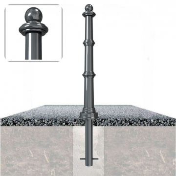 Decoratief vaste parkeerpaal Ø82 met ringen om te betonneren in fundering