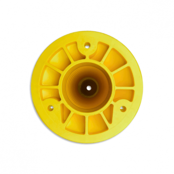 Detail voetflens kunststof flexibele parkeerpaal geel en zwart 1