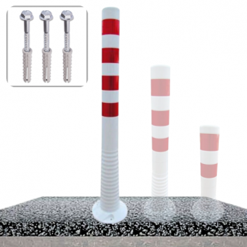 Kunststof flexibele parkeerpaal Ø80 mm x h100 cm wit rood reflecterend op fundering