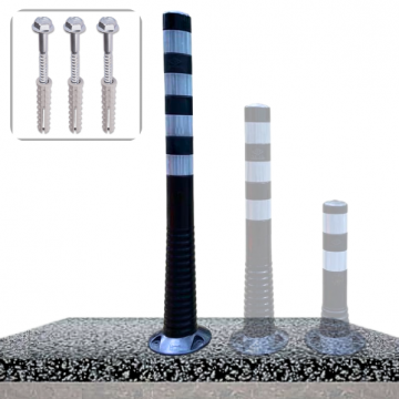 Kunststof flexibele parkeerpaal Ø80 mm x h100 cm zwart en wit reflecterend op fundering
