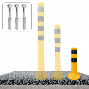 Kunststof flexibele parkeerpaal Ø80 mm x h45 cm geel zwart op fundering