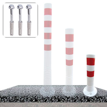 Kunststof flexibele parkeerpaal Ø80 mm x h45 cm wit rood reflecterend op fundering