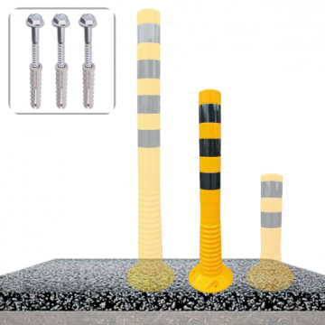 Kunststof flexibele parkeerpaal Ø80 mm x h75 cm geel zwart op fundering