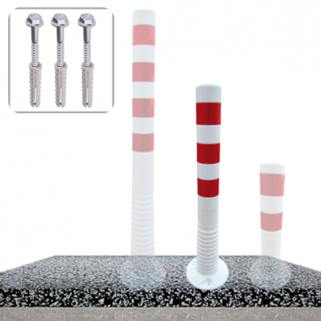 Kunststof flexibele parkeerpaal Ø80 mm x h75 cm wit rood reflecterend op fundering