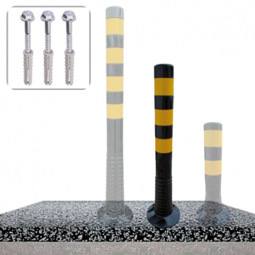 Kunststof flexibele parkeerpaal Ø80 mm x h75 cm zwart geel reflecterend op fundering