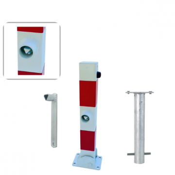 Neerklapbare paal 70x70 x hoogte 500 mm wit rood met driekantslot
