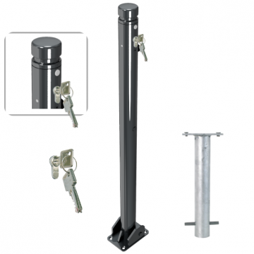 Neerklapbare parkeerpaal 60 mm met vlakke kop en cilinderslot