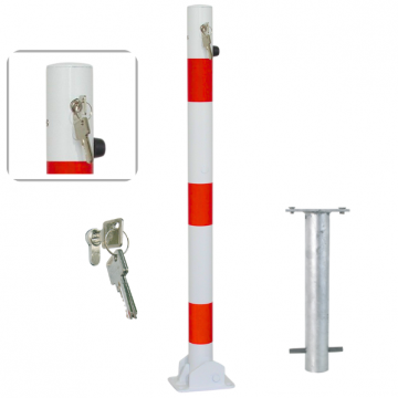 Neerklapbare parkeerpaal 60 mm wit rood met cilinderslot