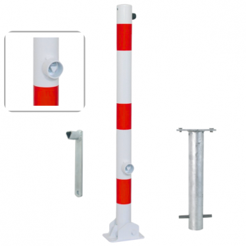 Neerklapbare parkeerpaal 60 mm wit rood met driekantslot