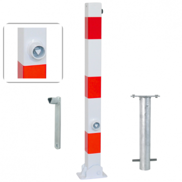 Neerklapbare parkeerpaal 70x70 mm wit rood met driekantslot