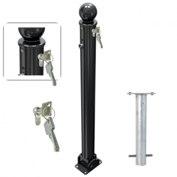 Neerklapbare parkeerpaal 76 mm met bolvormige kop en cilinderslot