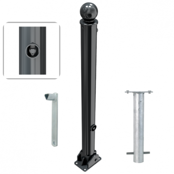 Neerklapbare parkeerpaal 76 mm met bolvormige kop en driekantslot