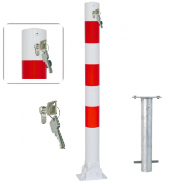 Neerklapbare parkeerpaal 76 mm wit rood met cilinderslot