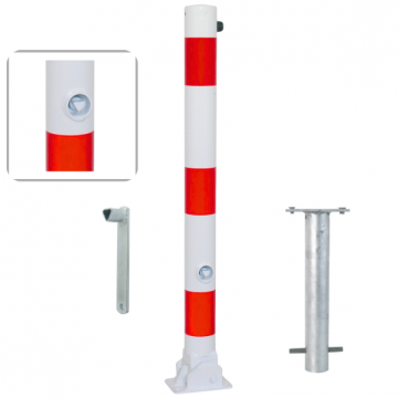 Neerklapbare parkeerpaal 76 mm wit rood met driekantslot