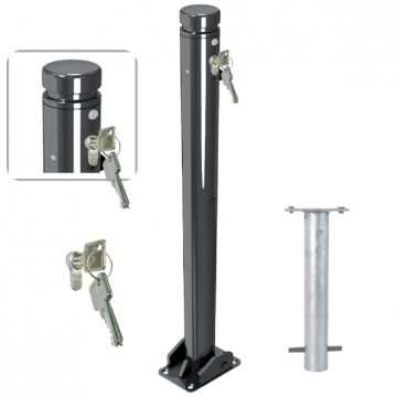 Neerklapbare parkeerpaal 82 mm met vlakke kop en cilinderslot