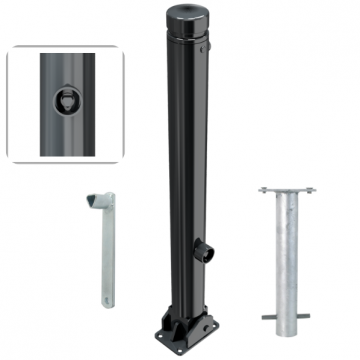 Neerklapbare parkeerpaal 82 mm met vlakke kop en driekantslot