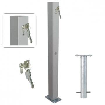 Neerklapbare parkeerpaal rvs 70x70 mm met cilinderslot