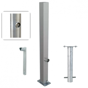 Neerklapbare parkeerpaal rvs 70x70 mm met driekantslot