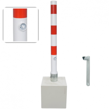 Parkeerpaal met betonvoet Ø60-89 en 70x70 mm uitneembaar met driekantslot wit-rood