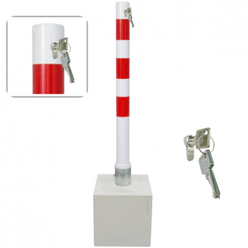 Parkeerpaal met betonvoet Ø60-89 en 70x70 mm uitneembaar met cilinderslot wit rood