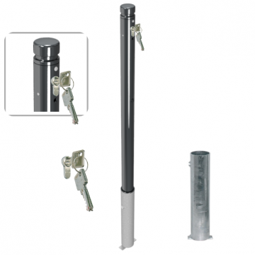 Uitneembare parkeerpaal 60 mm met vlakke kop en cilinderslot