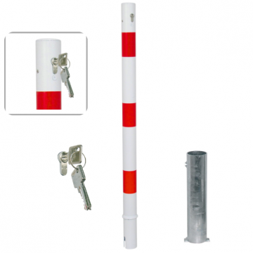 Uitneembare parkeerpaal 60 mm wit rood cilinderslot