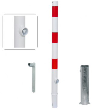Uitneembare parkeerpaal 60 mm wit rood driekantslot