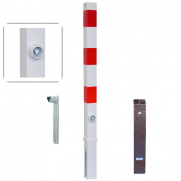 Uitneembare parkeerpaal 70x70 mm wit rood met driekantslot