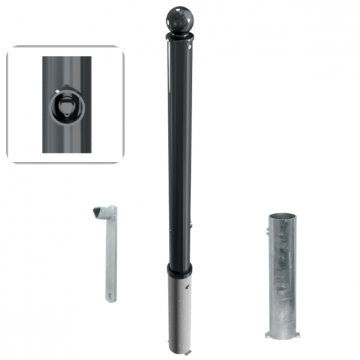 Uitneembare parkeerpaal 76 mm met bolvormige kop en driekantslot