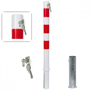 Uitneembare parkeerpaal 76 mm wit rood met cilinderslot