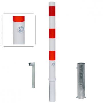 Uitneembare parkeerpaal 76 mm wit rood met driekantslot