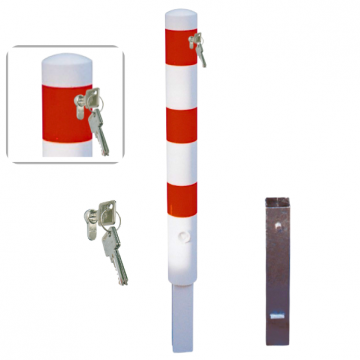 Uitneembare parkeerpaal 89 mm wit rood met cilinderslot