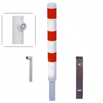 Uitneembare parkeerpaal 89 mm wit rood met driekantslot
