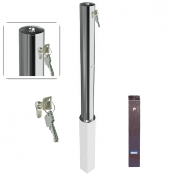 Uitneembare parkeerpaal rvs 89 mm met cilinderslot