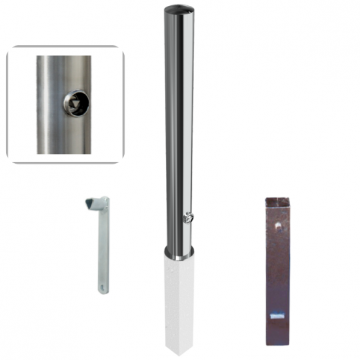 Uitneembare parkeerpaal rvs 89 mm met driekantslot